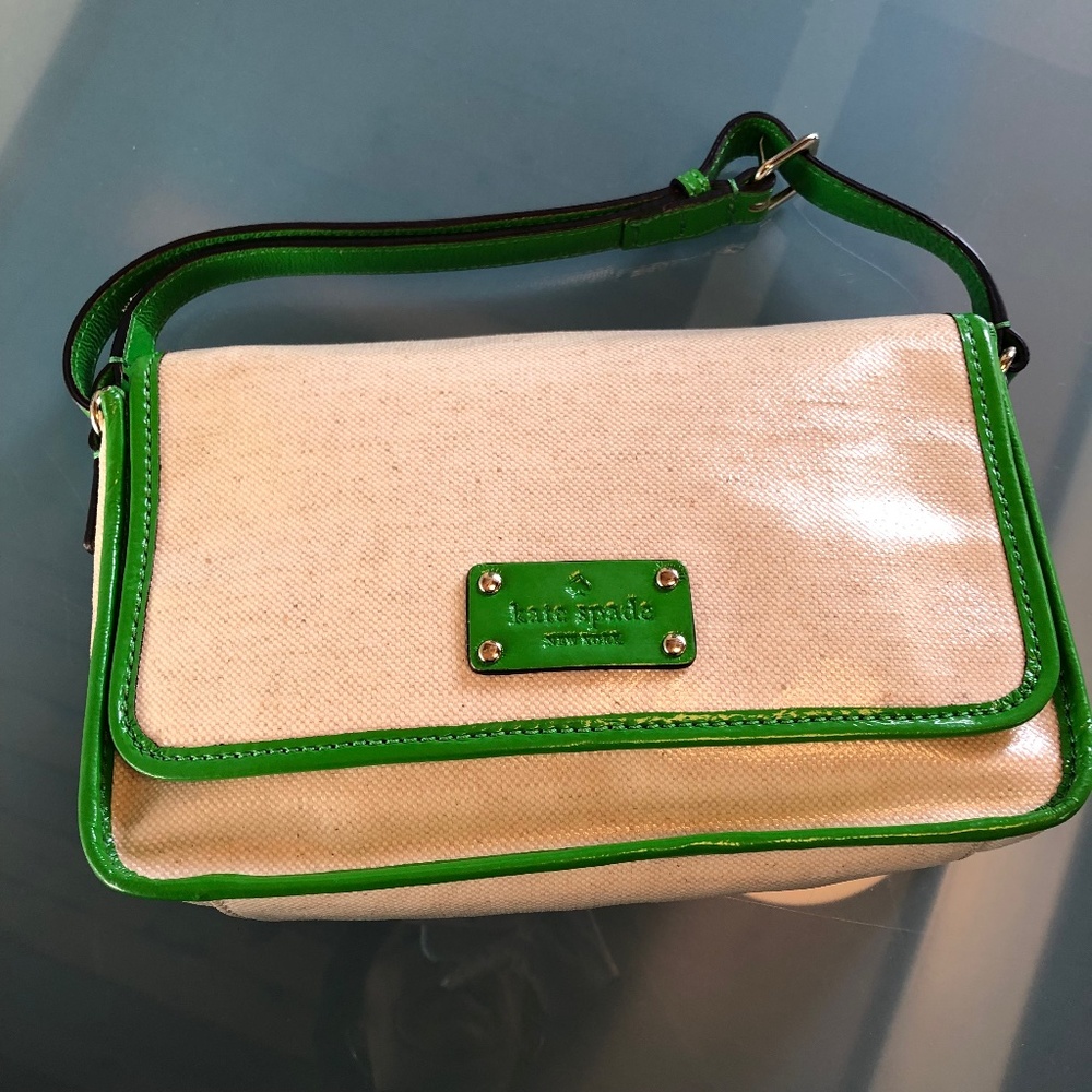 Kate Spade Patent Leather Green & Coated Linen Purse